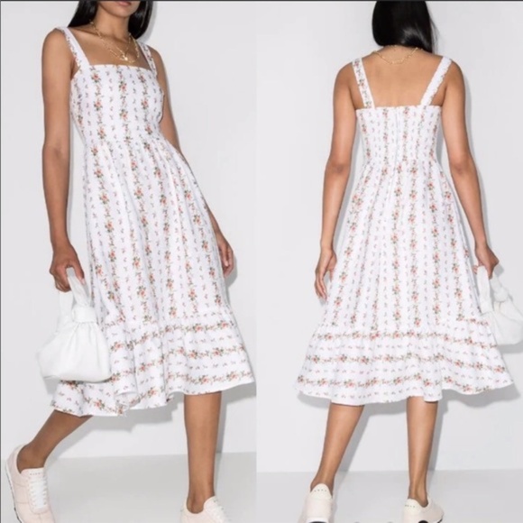 Reformation Manet Floral Linen Flounced Dress in Poppyseed Size 0 - Picture 1 of 13